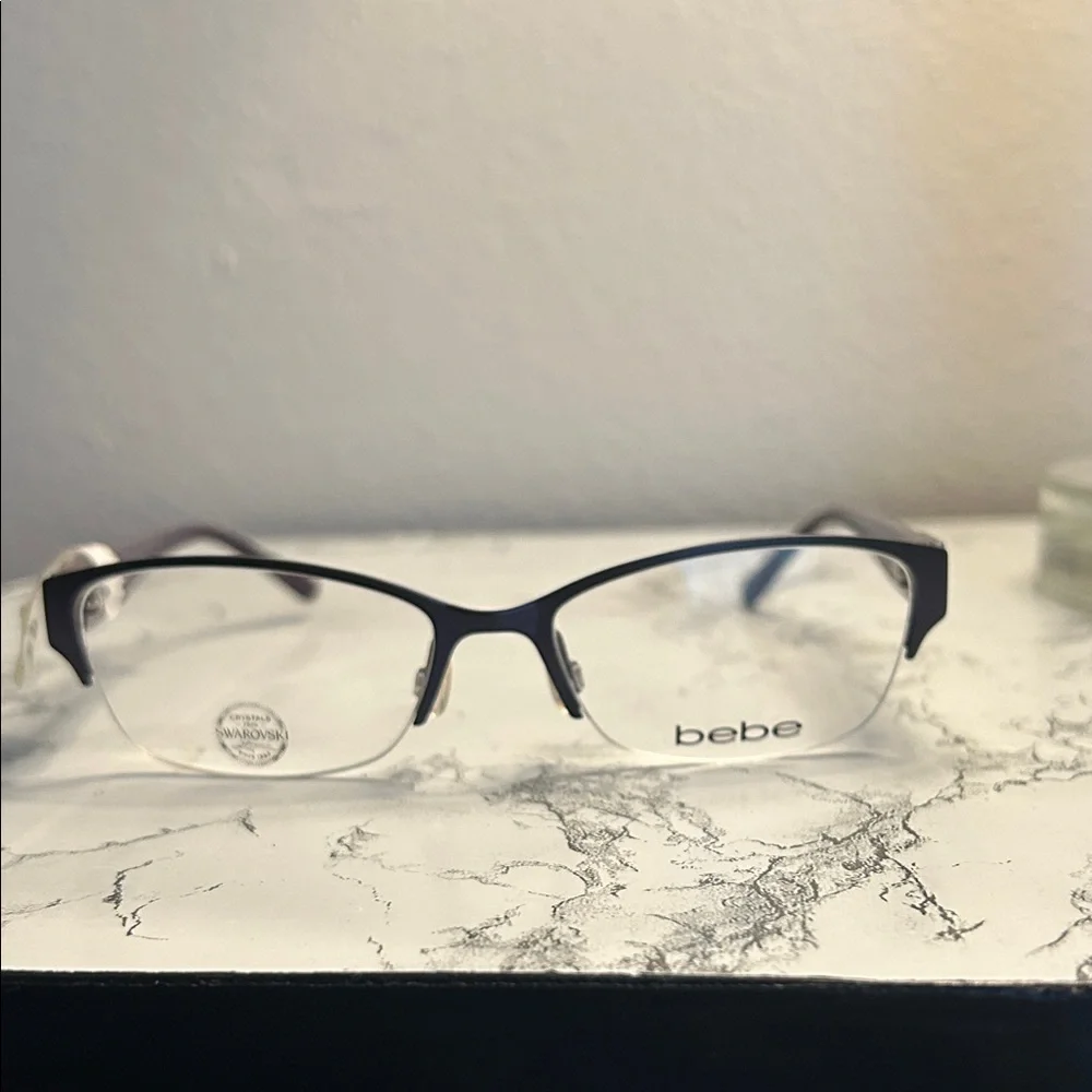 Bebe BB5151 Plum Semi-Rimless Eyeglasses Swarovski Crystals NWT